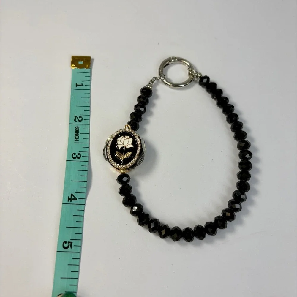 Boutique Black Crystal‎ Rose Bag Charm Chic Goth Coquette Lariat Purse Sparkle